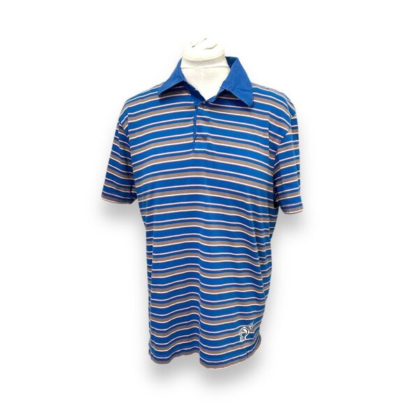 Vintage Volcom Mens Short Sleeve Large Elroy Polo Shirt Blue/Gray Stripes - Picture 1 of 8